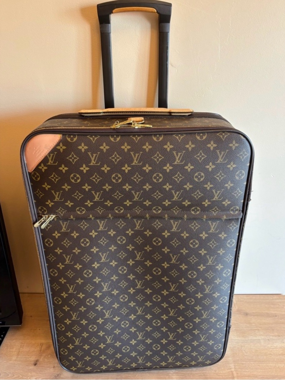 Louis Vuitton Pegase 65 Brown Monogram Rolling Suitcase with Tan Trim